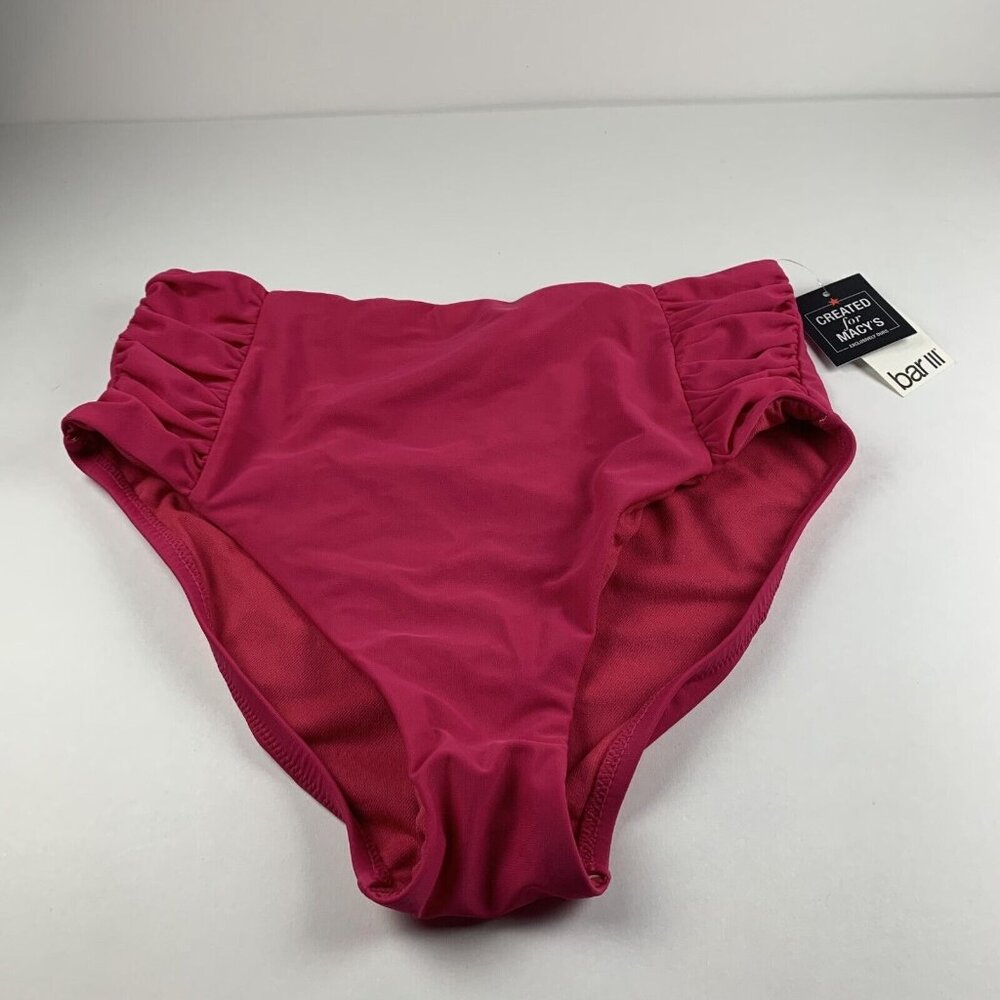 Bar III Shirred High-Rise Bikini Bottoms Women Small Ruby Red Separates Swimwear